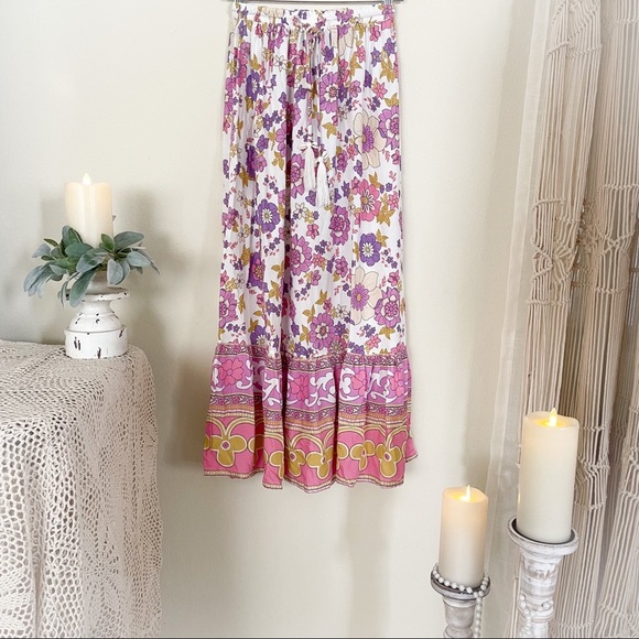 Boho Floral Purple Pink Midi Skirt - Picture 3 of 10